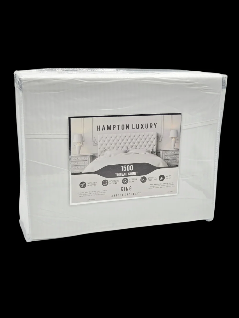 Hampton Luxury King Size 4pc White Sheet Set 1500 Thread Count Cotton‎ Blend